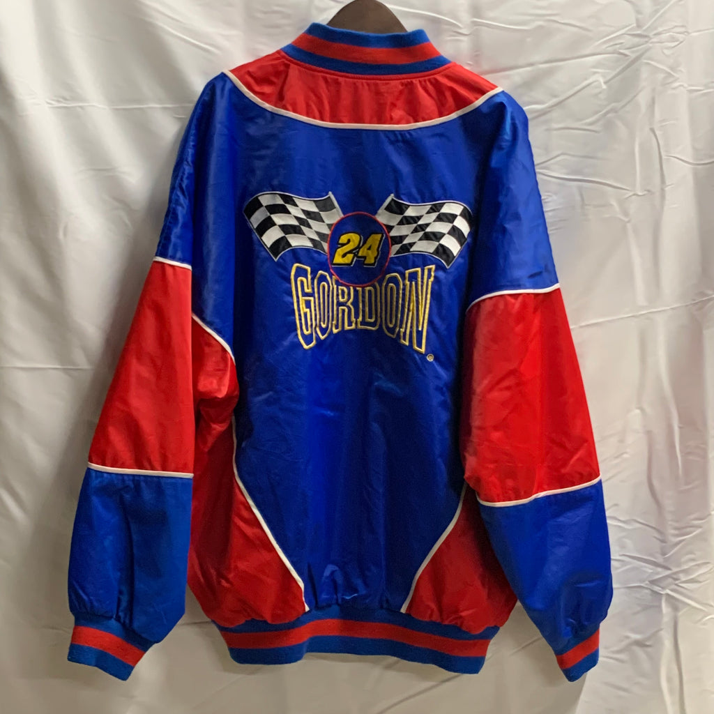 【中古】【古着】nutmeg  ワンポイント レーシングジャケット ブルー×レッド
