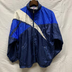【中古】【古着】Reebok カラーブロック ナイロンフルジップジャケット ブルー×ホワイト×ネイビー XLサイズ