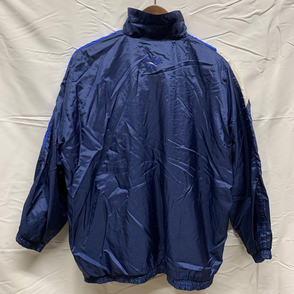 【中古】【古着】Reebok カラーブロック ナイロンフルジップジャケット ブルー×ホワイト×ネイビー XLサイズ