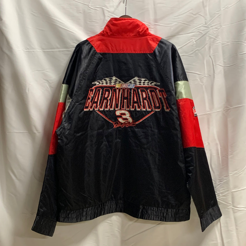 【中古】【古着】nutmeg  ワンポイント レーシングジャケット ブラック×レッド Lサイズ