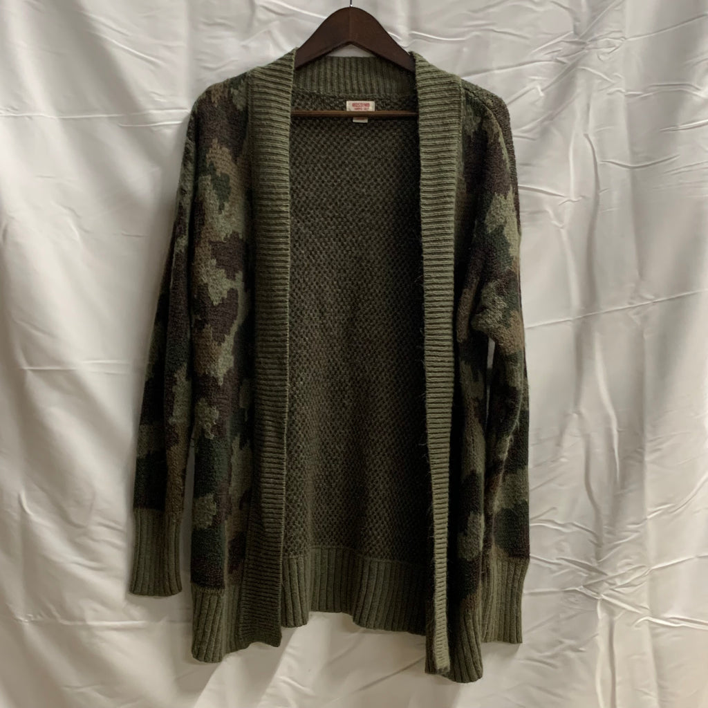 【中古】【古着】Mossimo Supply Co. 柄 カーディガン グリーンブラック Sサイズ