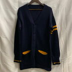 【中古】【古着】 無地 カーディガン ネイビー×イエロー