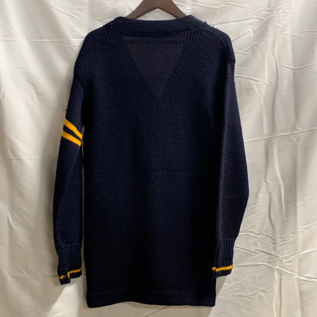 【中古】【古着】 無地 カーディガン ネイビー×イエロー