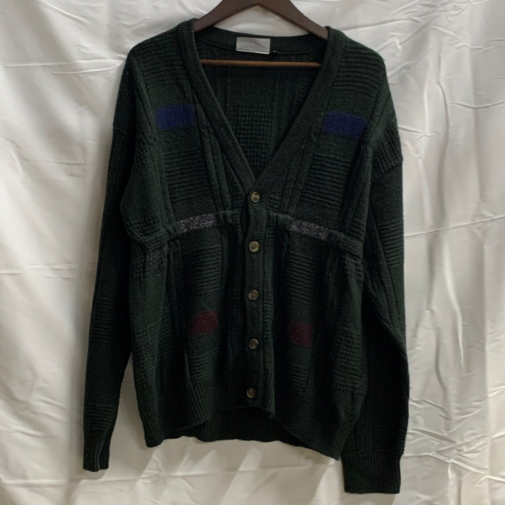 【中古】【古着】VIA CORTESA 柄 カーディガン グリーン×ブルー×グレー
