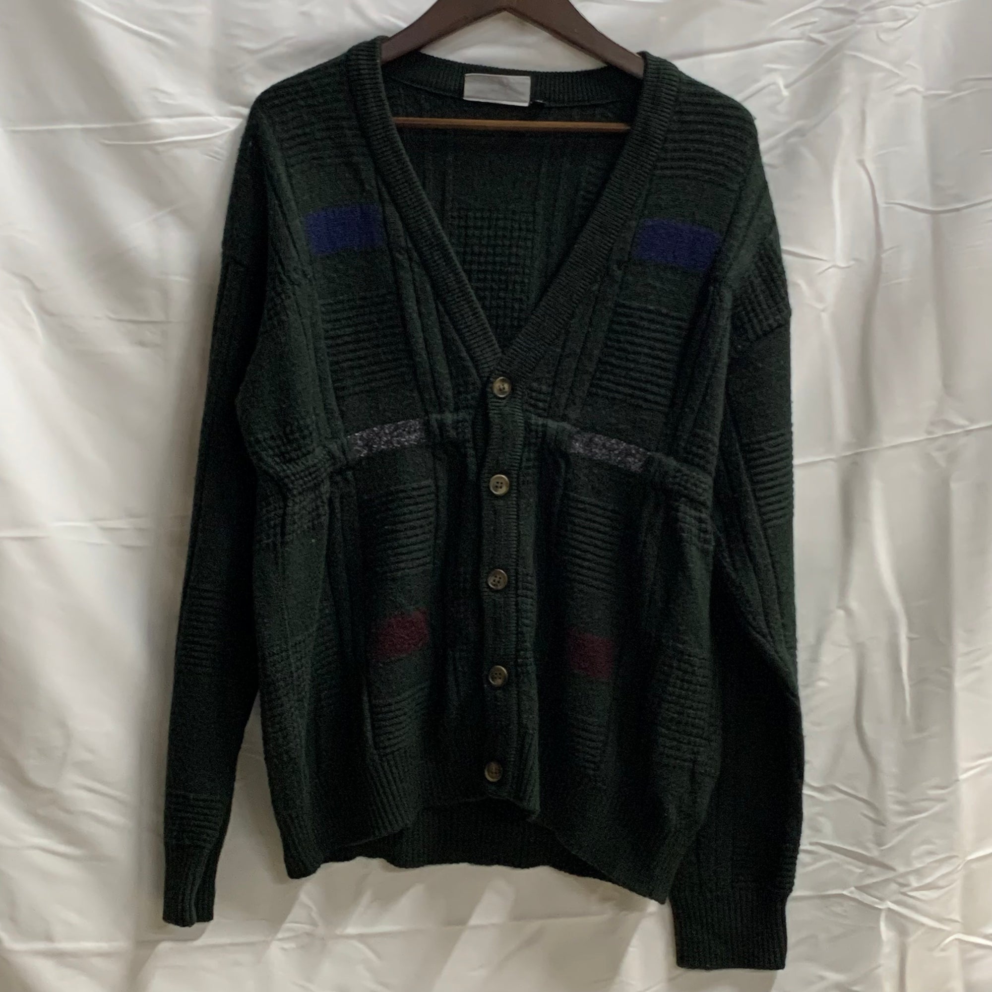 【中古】【古着】VIA CORTESA 柄 カーディガン グリーン×ブルー×グレー