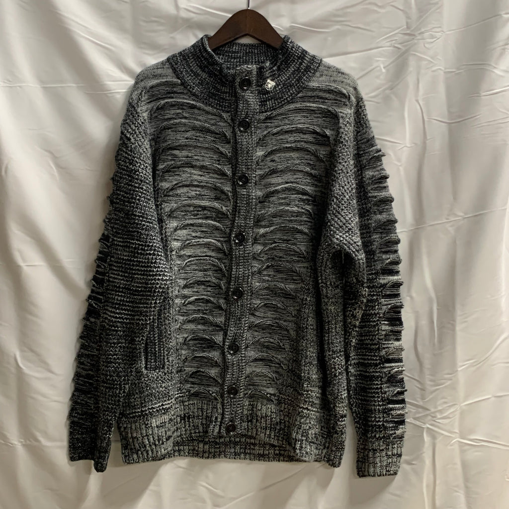 【中古】【古着】Stacy Adams 柄 ３Dニット グレー×ブラック Mサイズ