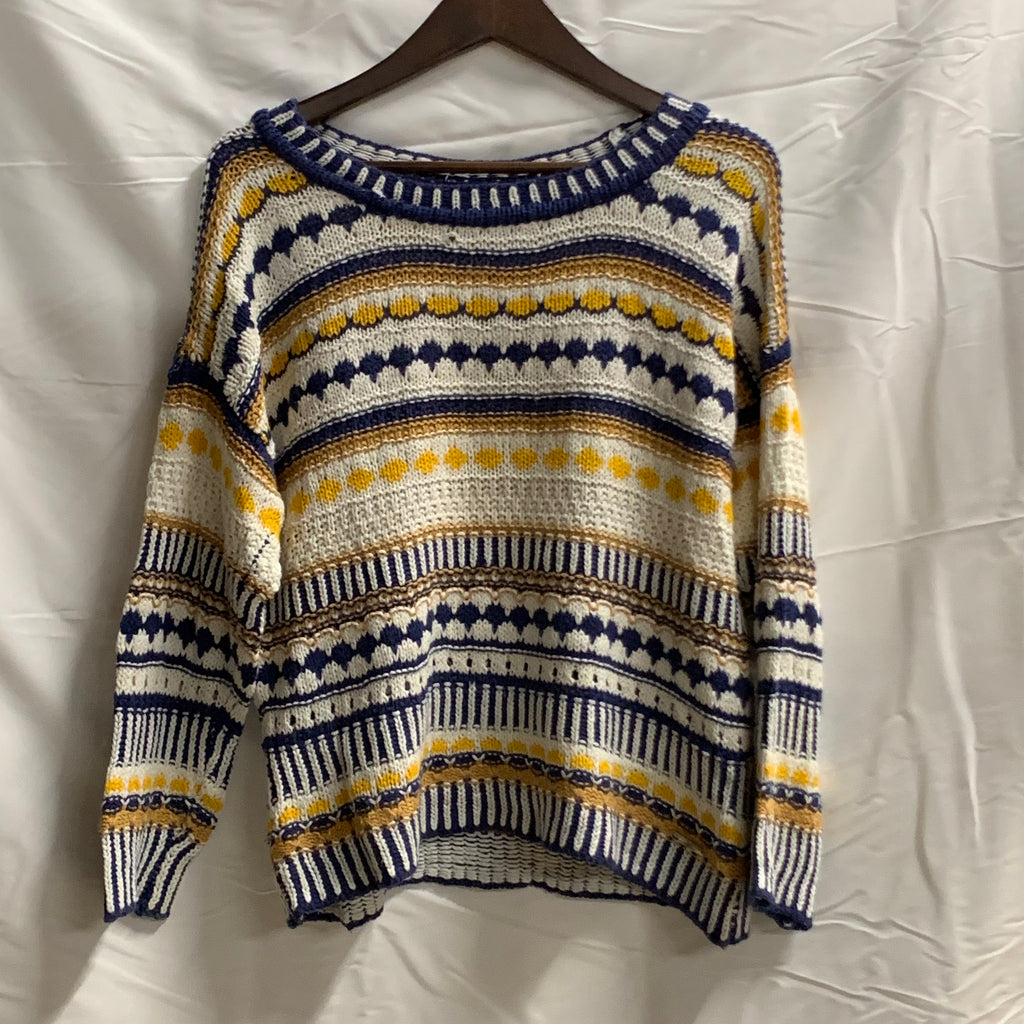 【中古】【古着】Marc New York ボーダー ニット ホワイト×ネイビー×イエロー Sサイズ
