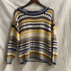 【中古】【古着】Marc New York ボーダー ニット ホワイト×ネイビー×イエロー Sサイズ