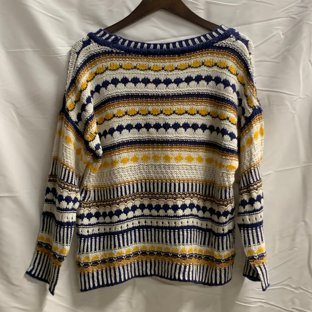【中古】【古着】Marc New York ボーダー ニット ホワイト×ネイビー×イエロー Sサイズ