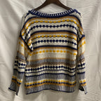 【中古】【古着】Marc New York ボーダー ニット ホワイト×ネイビー×イエロー Sサイズ