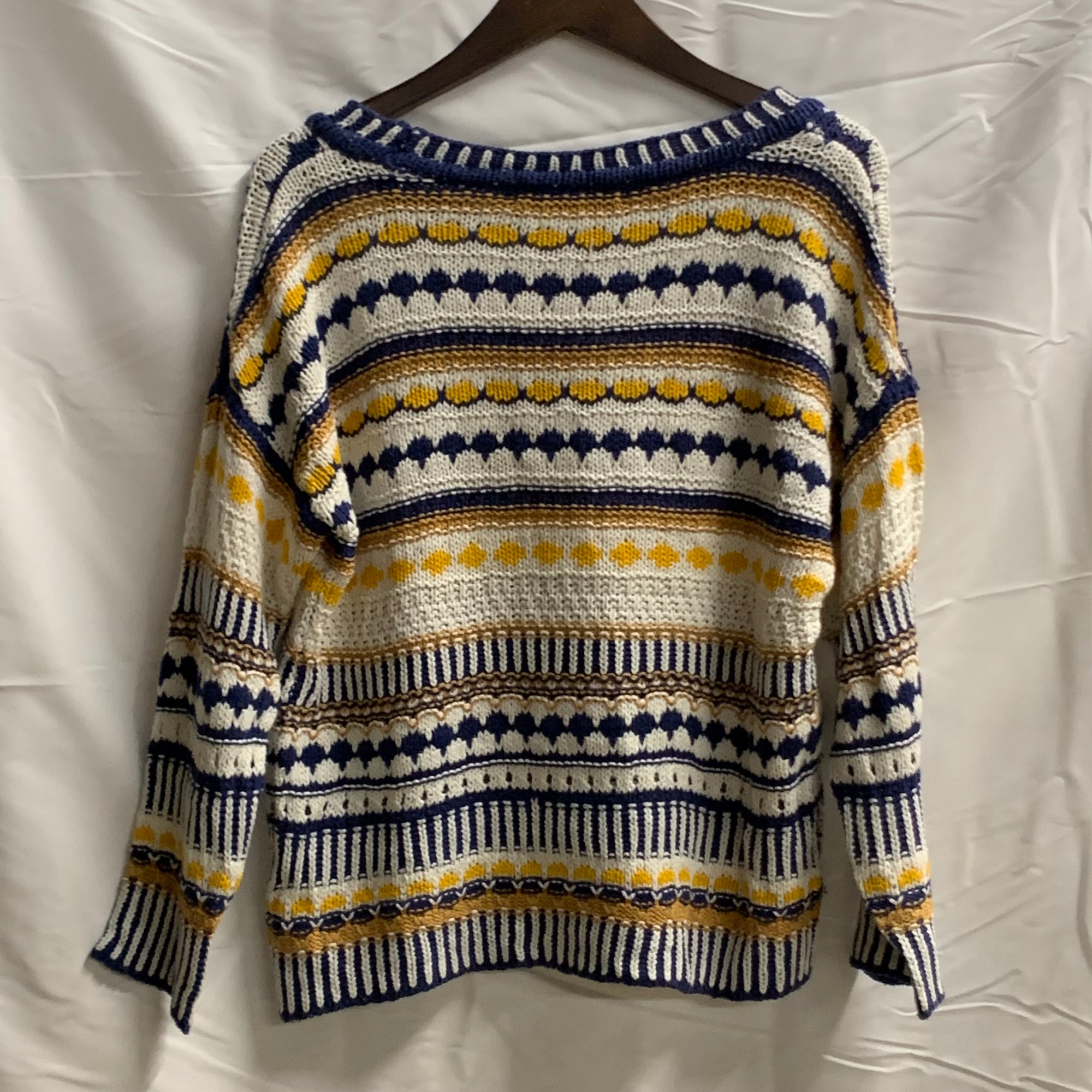 【中古】【古着】Marc New York ボーダー ニット ホワイト×ネイビー×イエロー Sサイズ