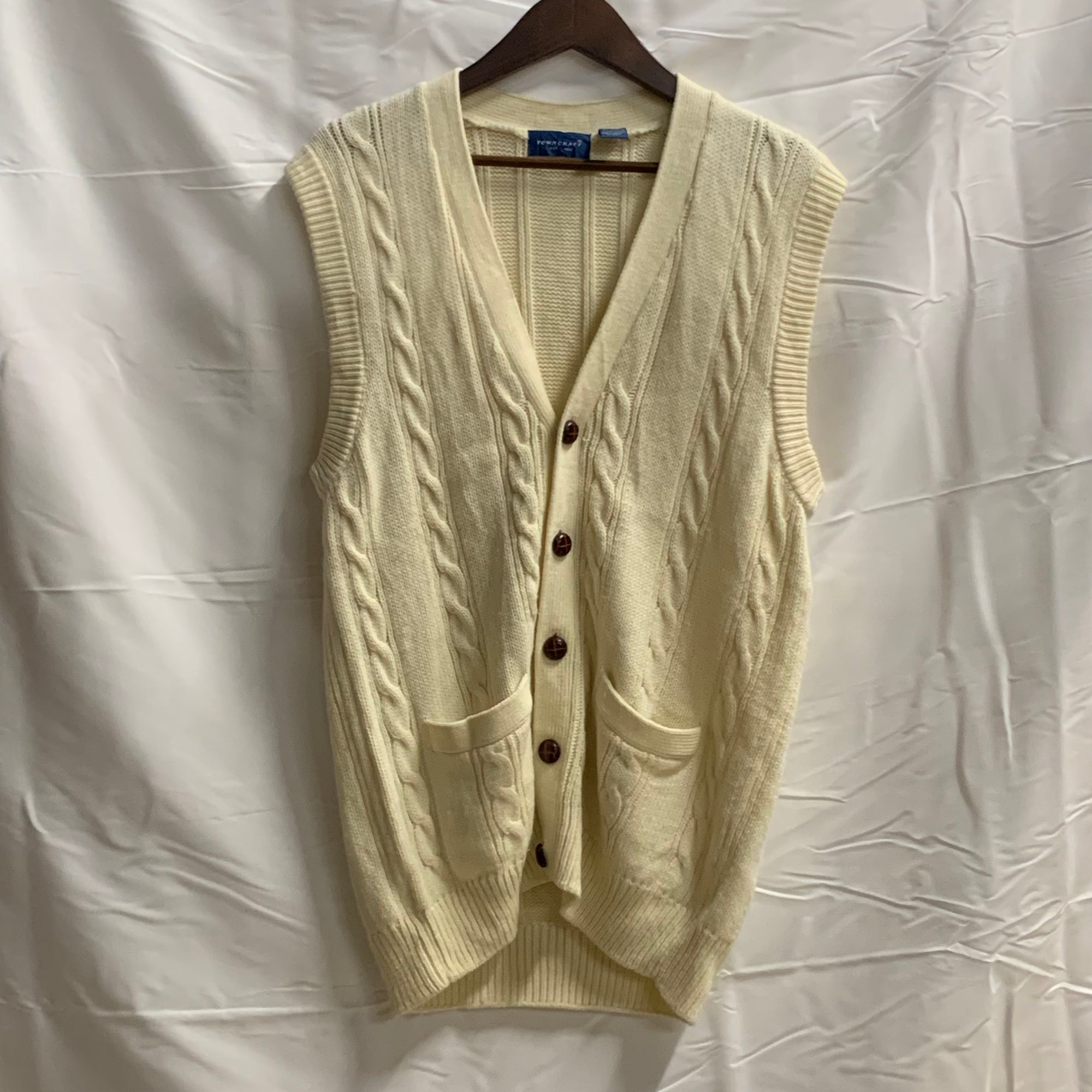 【中古】【古着】TOWN CRAFT 無地 ヘビーベスト アイボリー Lサイズ