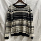 【中古】【古着】Croft & Barrow ボーダー ニット ホワイト×ブラック XLサイズ