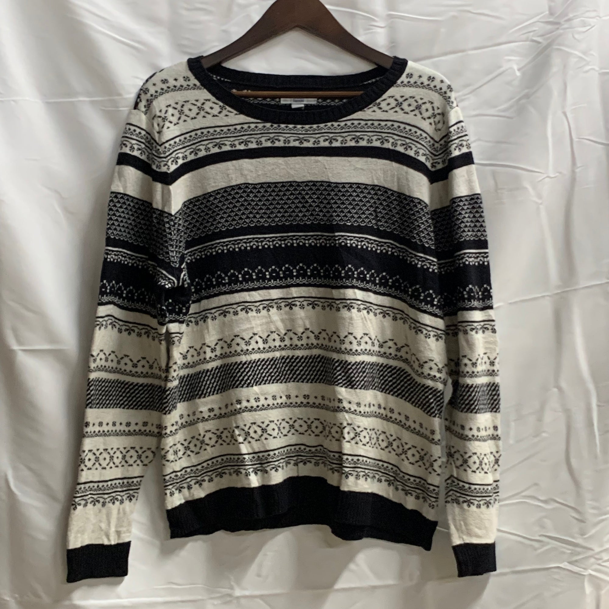 【中古】【古着】Croft & Barrow ボーダー ニット ホワイト×ブラック XLサイズ