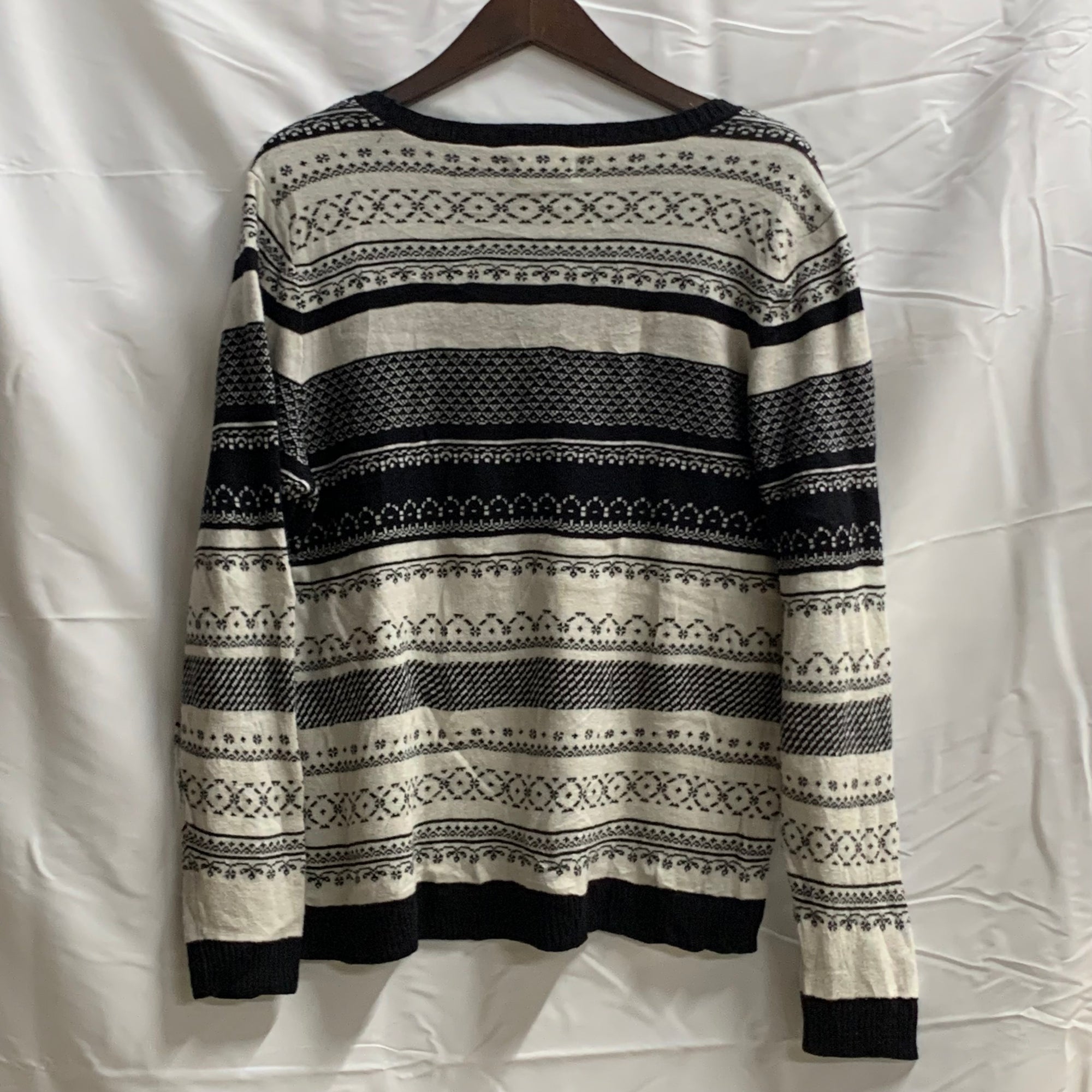 【中古】【古着】Croft & Barrow ボーダー ニット ホワイト×ブラック XLサイズ