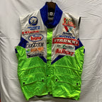 【中古】【古着】hanx ロゴ レーシングジャケット ホワイト×ライトグリーン Mサイズ