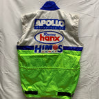 【中古】【古着】hanx ロゴ レーシングジャケット ホワイト×ライトグリーン Mサイズ