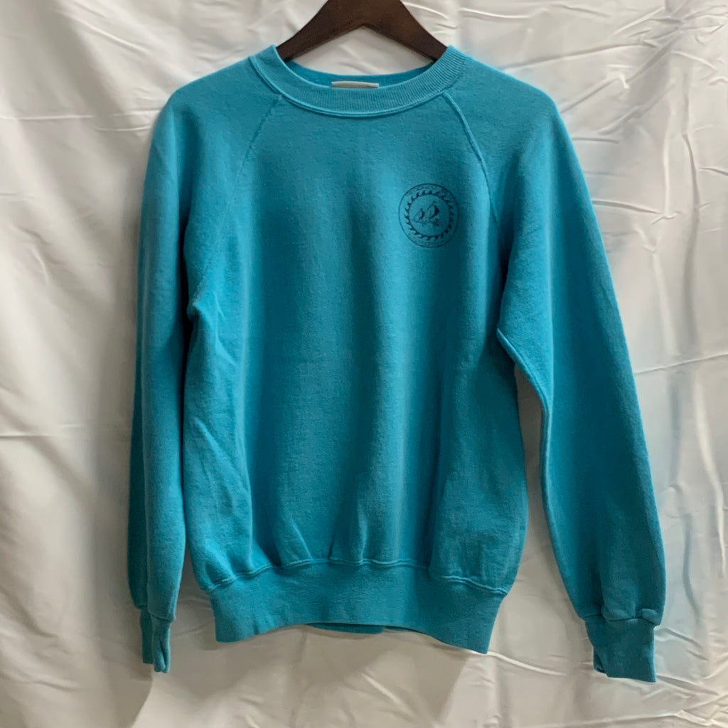 【中古】【古着】BASSETT WALKER ワンポイント スウェットトレーナー ターコイズ