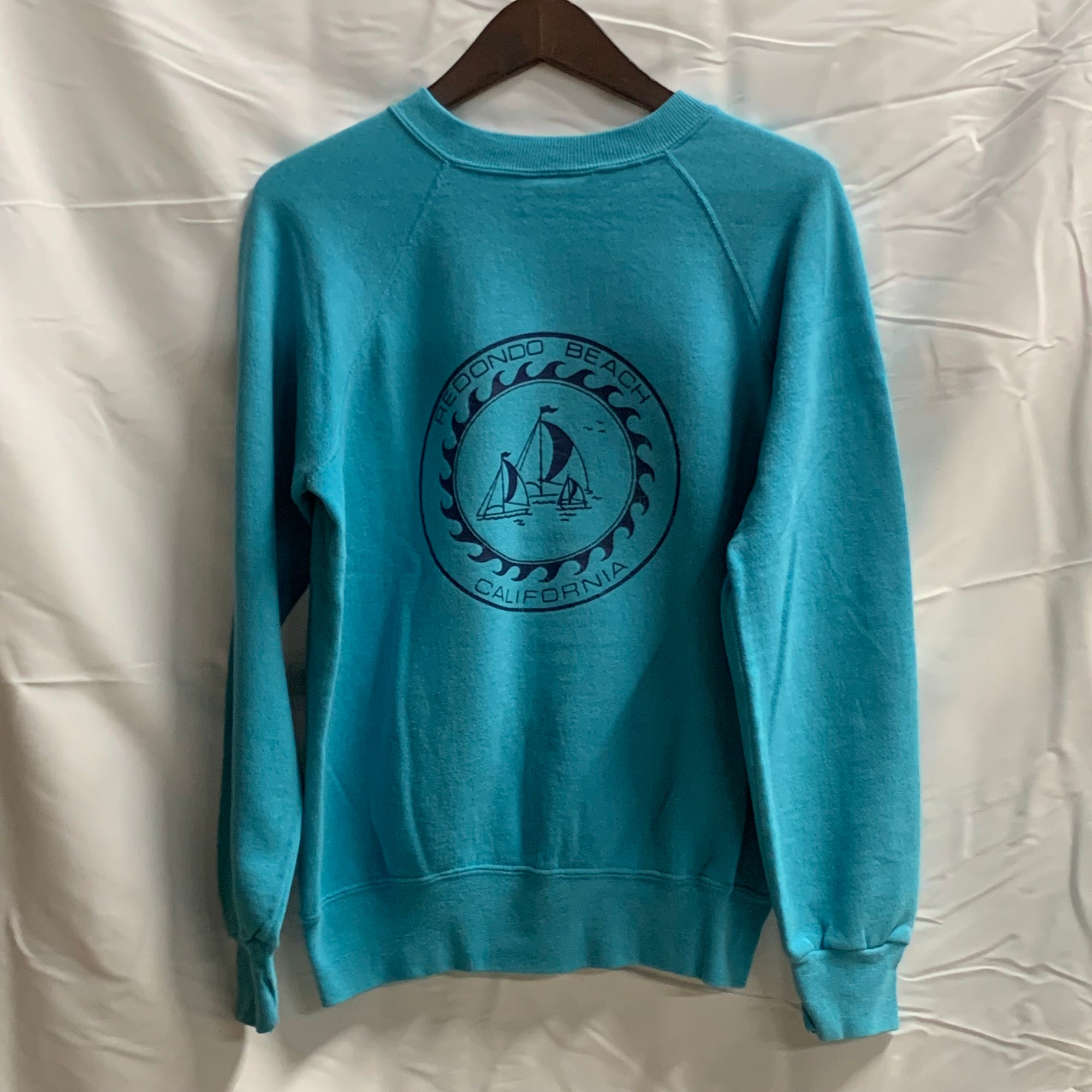 【中古】【古着】BASSETT WALKER ワンポイント スウェットトレーナー ターコイズ