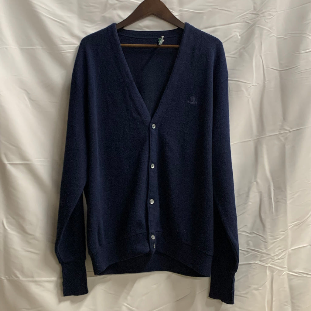 【中古】【古着】IZOD ロゴ カーディガン ネイビー Lサイズ