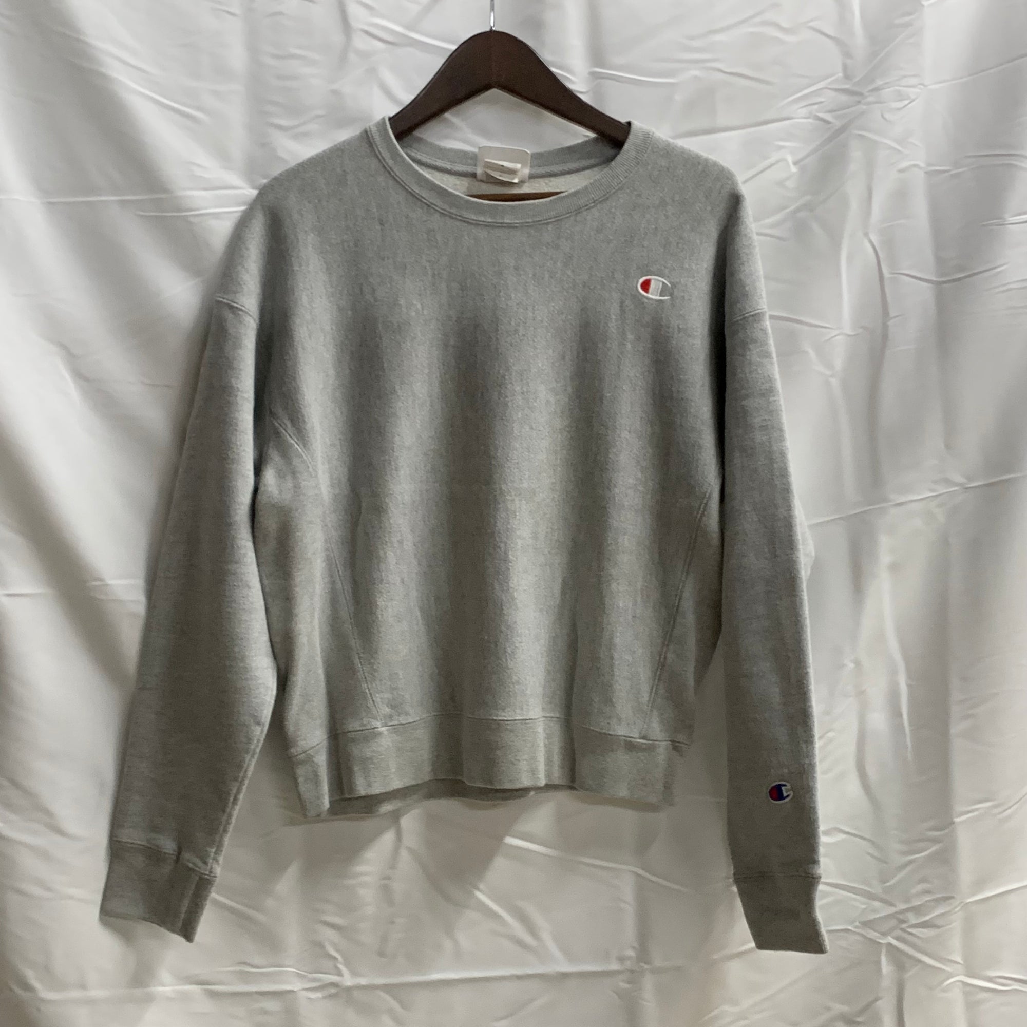 【中古】【古着】Champion ロゴ スウェットトレーナー グレー Mサイズ