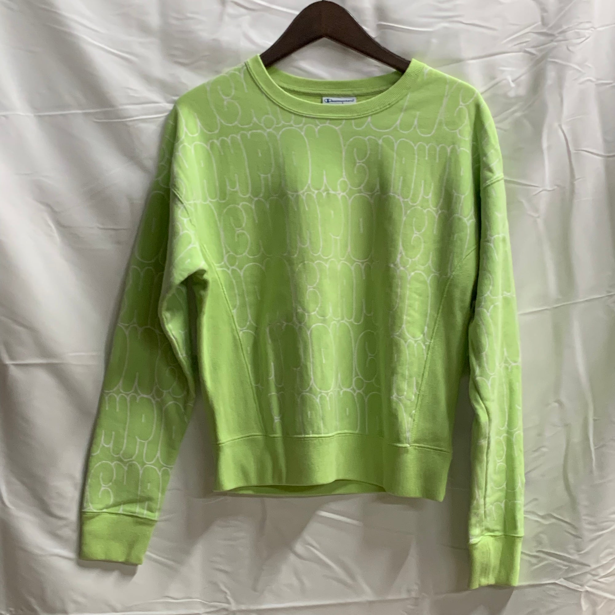 【中古】【古着】Champion 柄 スウェットトレーナー ライトグリーン Lサイズ