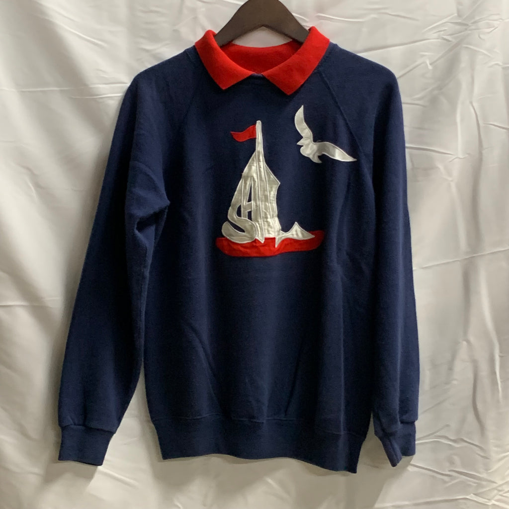 【中古】【古着】Hanes ワッペン スウェットトレーナー ネイビー×ホワイト×レッド Mサイズ