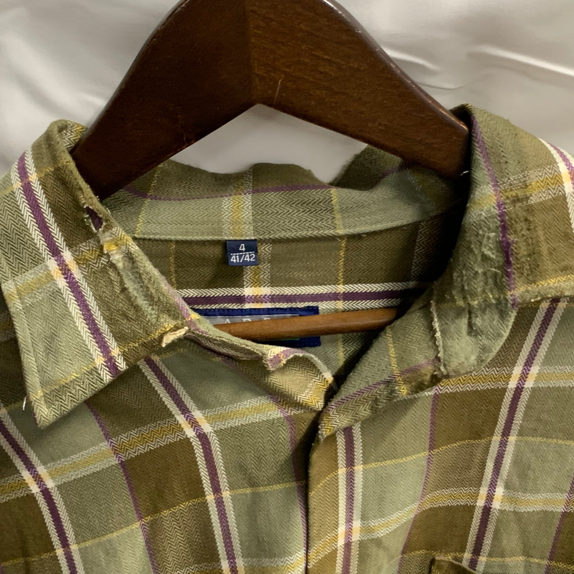【中古】【古着】BARBE BLEUE チェック ライトジャケット オリーブ×パープル