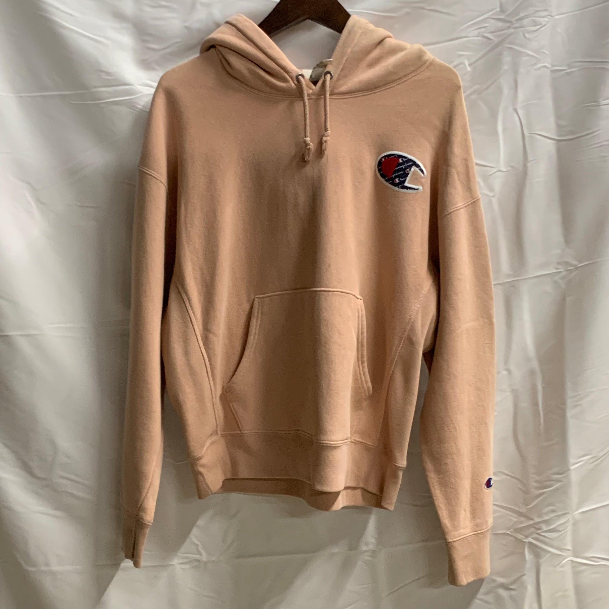 【中古】【古着】Champion ワッペン パーカー ピンク Lサイズ