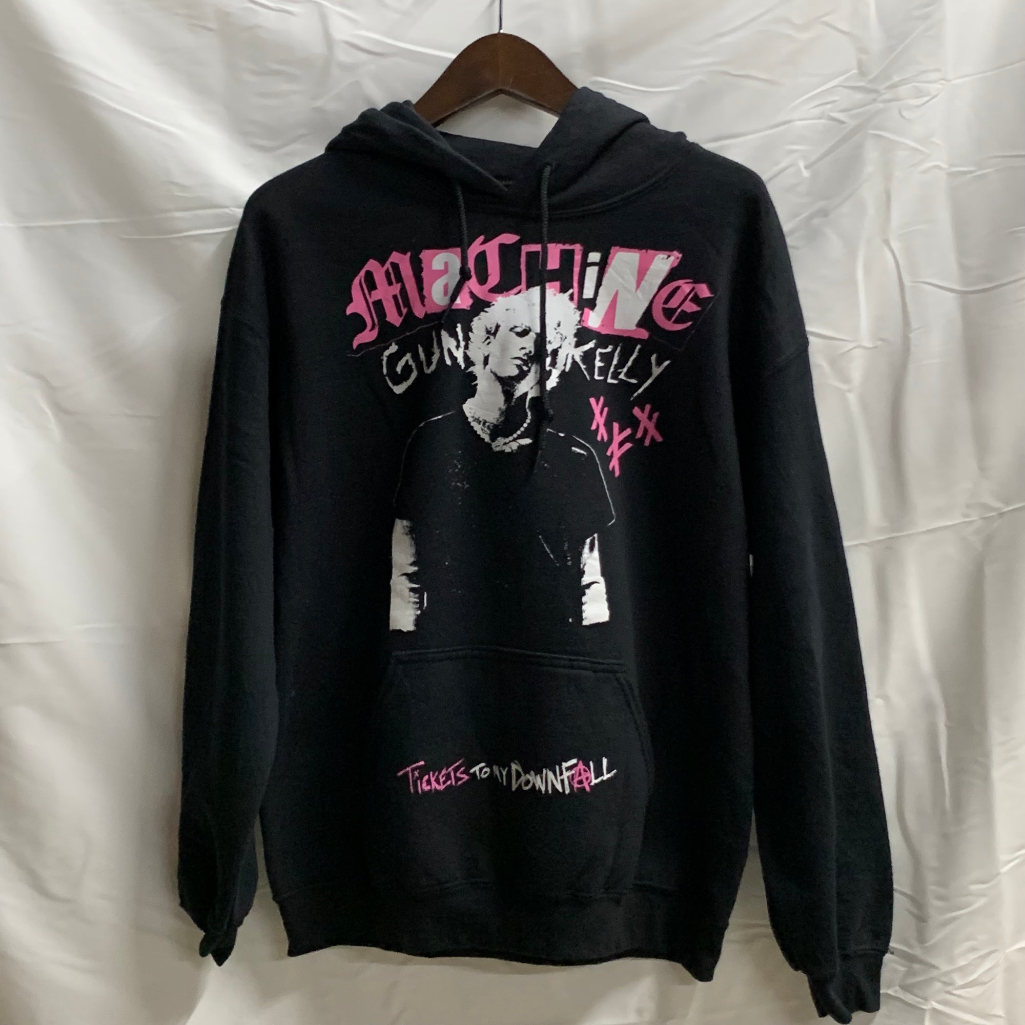 【中古】【古着】プリント パーカー ブラック Mサイズ
