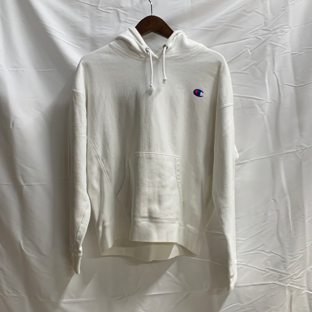 【中古】【古着】Champion ワンポイント パーカー ホワイト Lサイズ