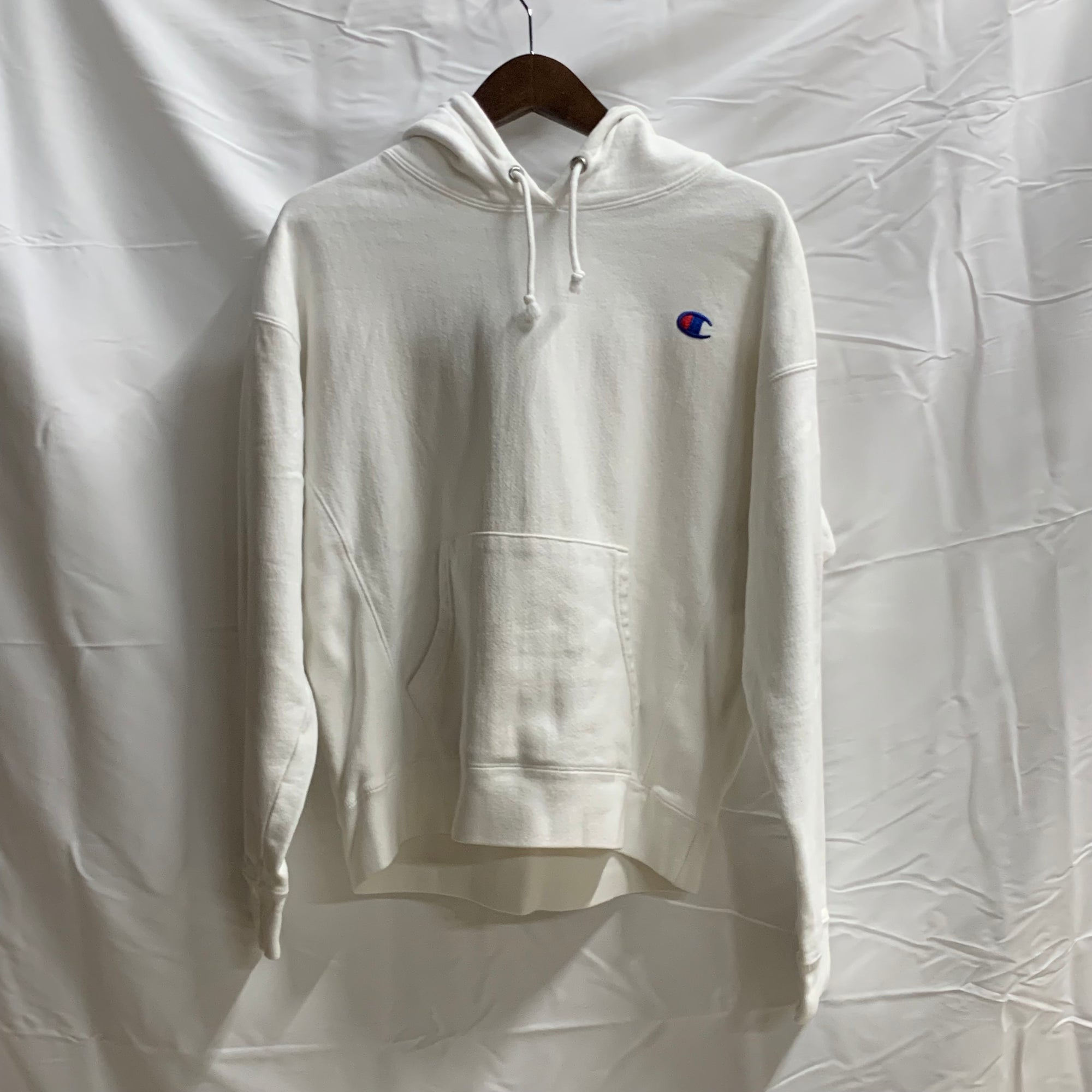 【中古】【古着】Champion ワンポイント パーカー ホワイト Lサイズ