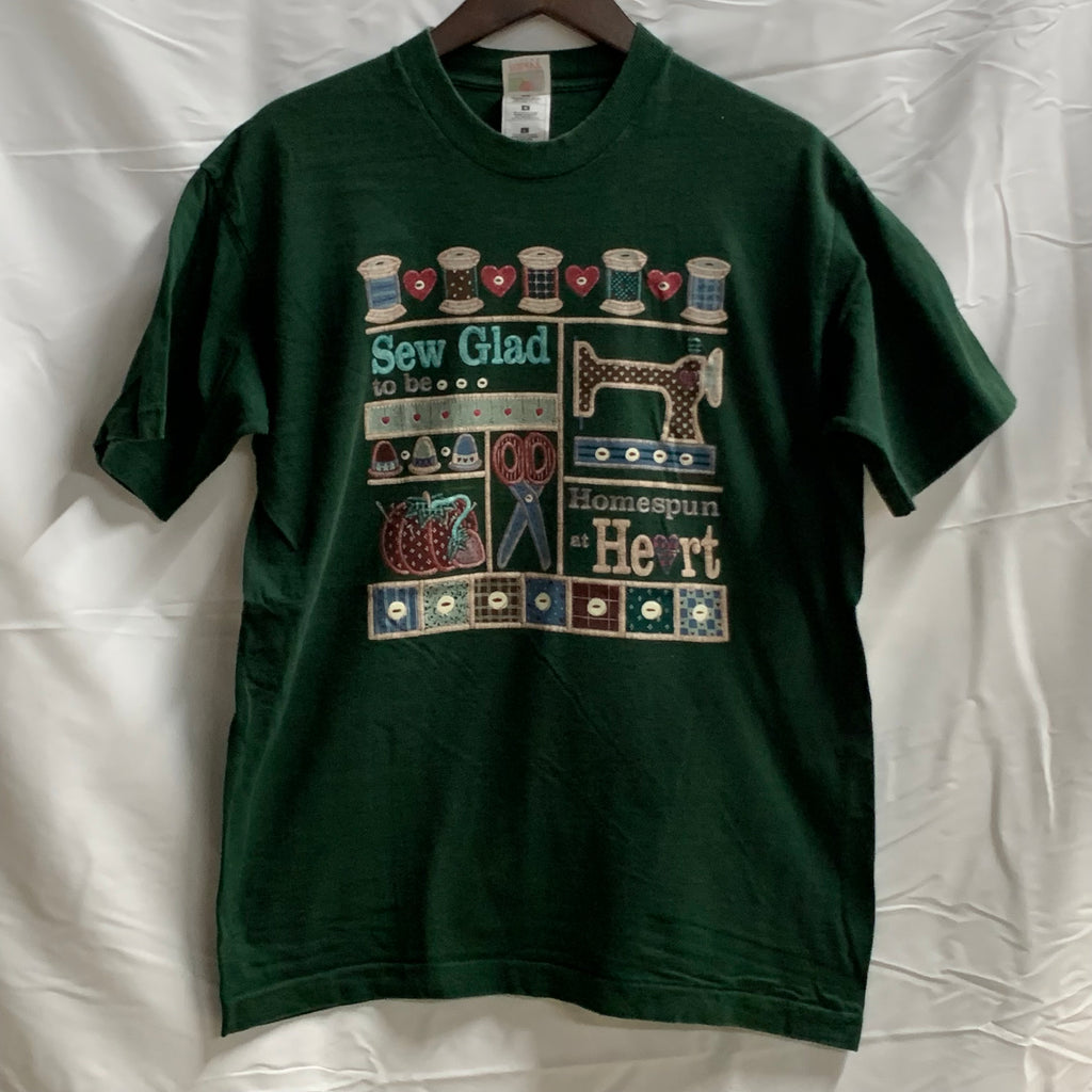 【中古】【古着】FRUIT OF THE ROOM 刺繍 Tシャツ モスグリーン Lサイズ