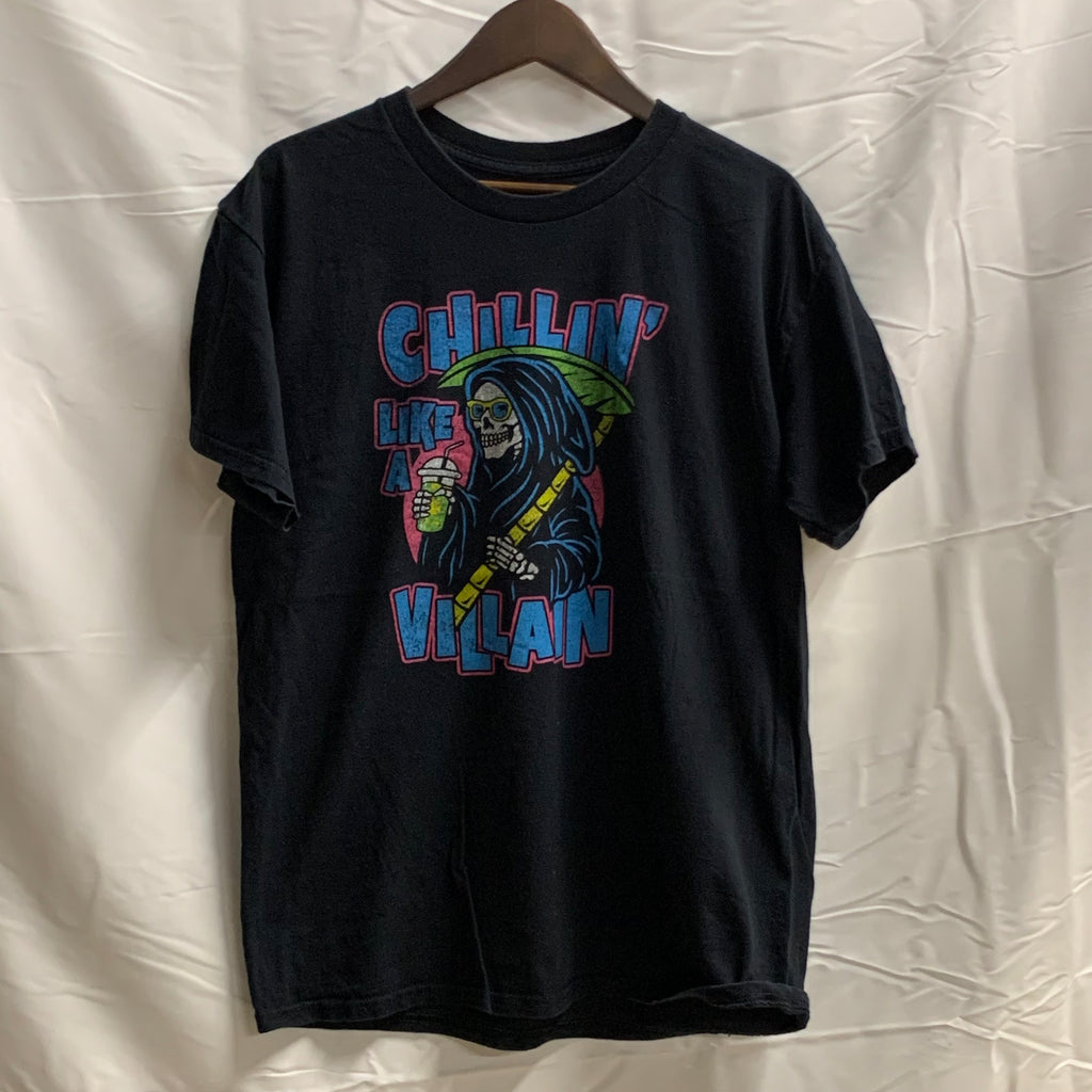 【中古】【古着】DOM プリント Tシャツ ブラック Lサイズ