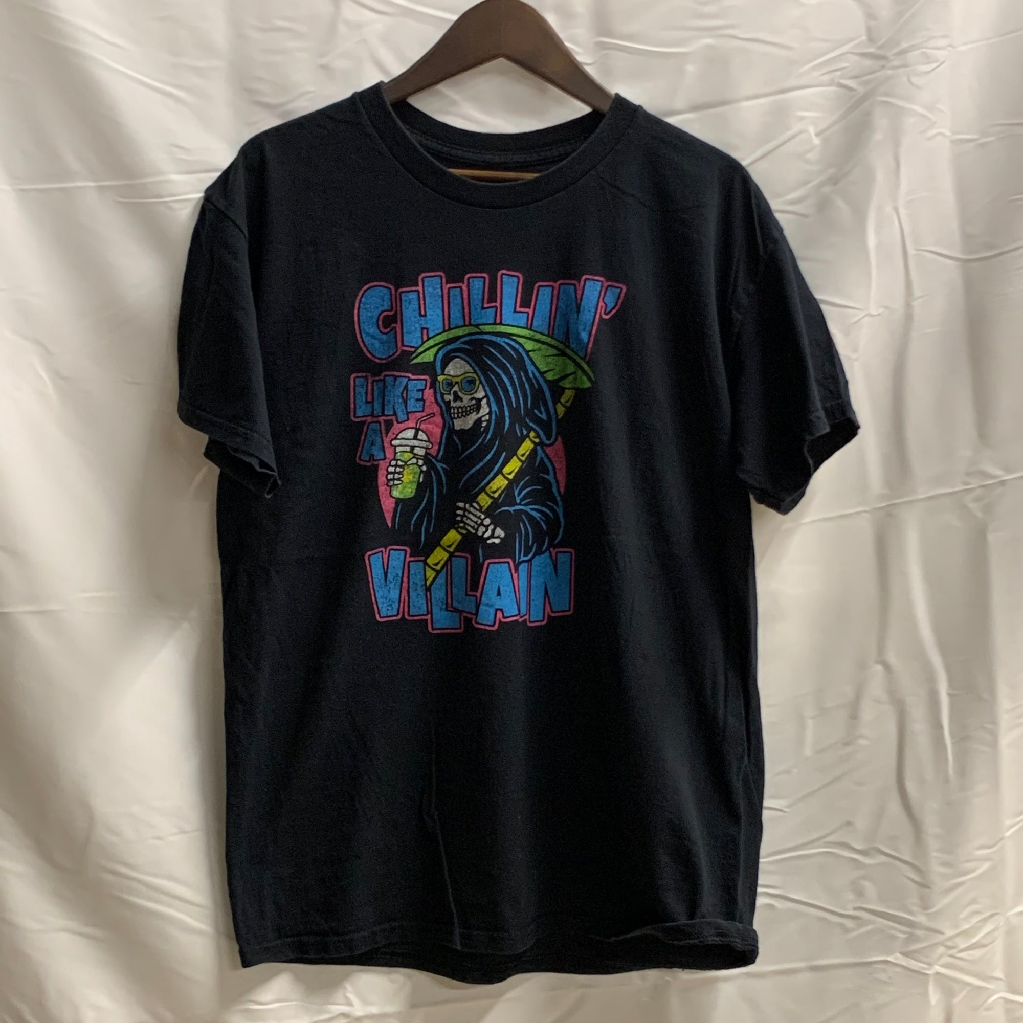 【中古】【古着】DOM プリント Tシャツ ブラック Lサイズ