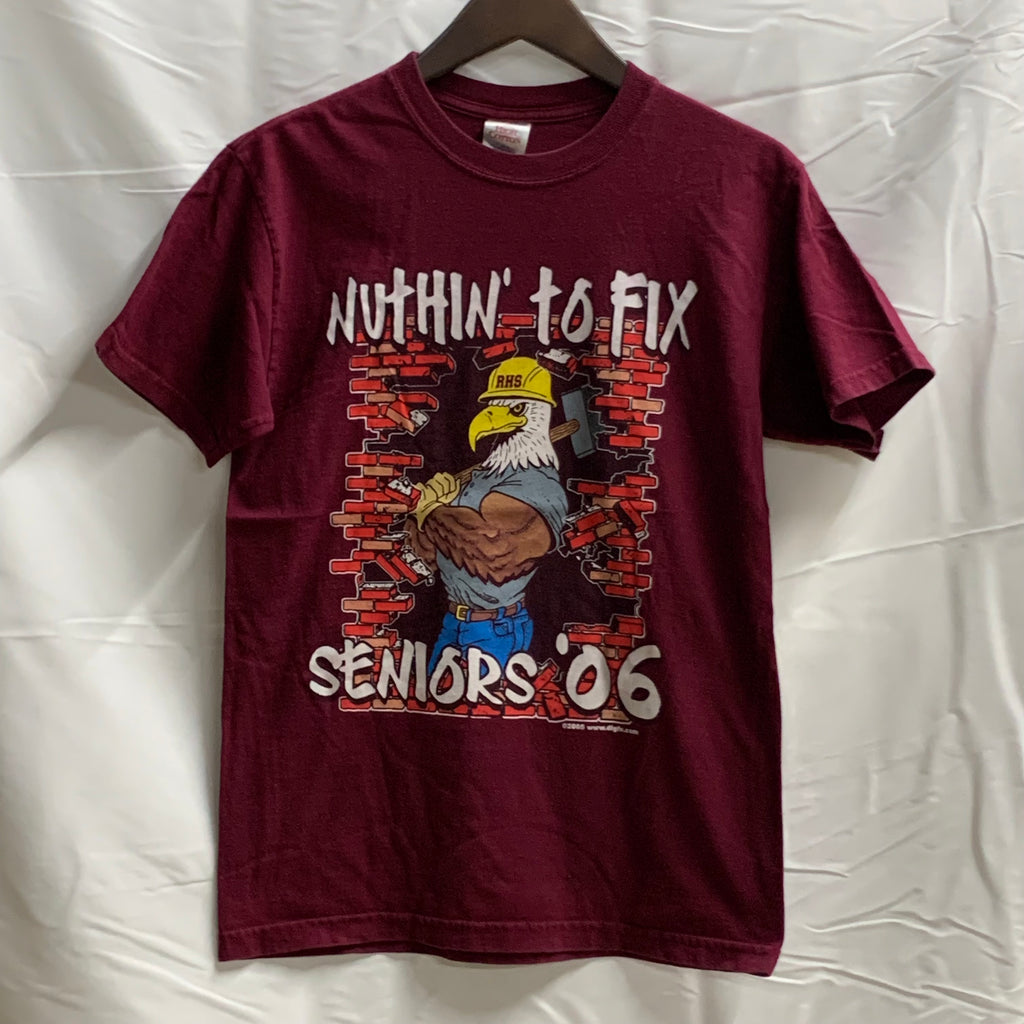 【中古】【古着】JERZEES プリント Tシャツ ボルドー Sサイズ