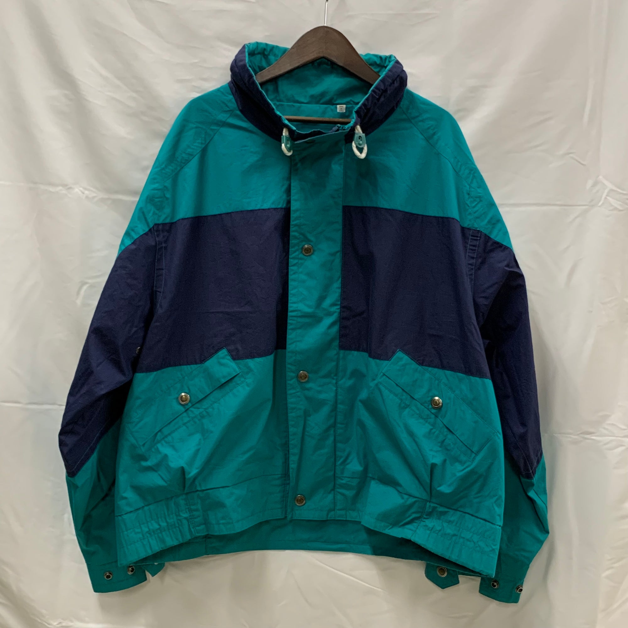 【中古】【古着】London Fog 柄 ライトジャケット グリーン×ネイビー XLサイズ