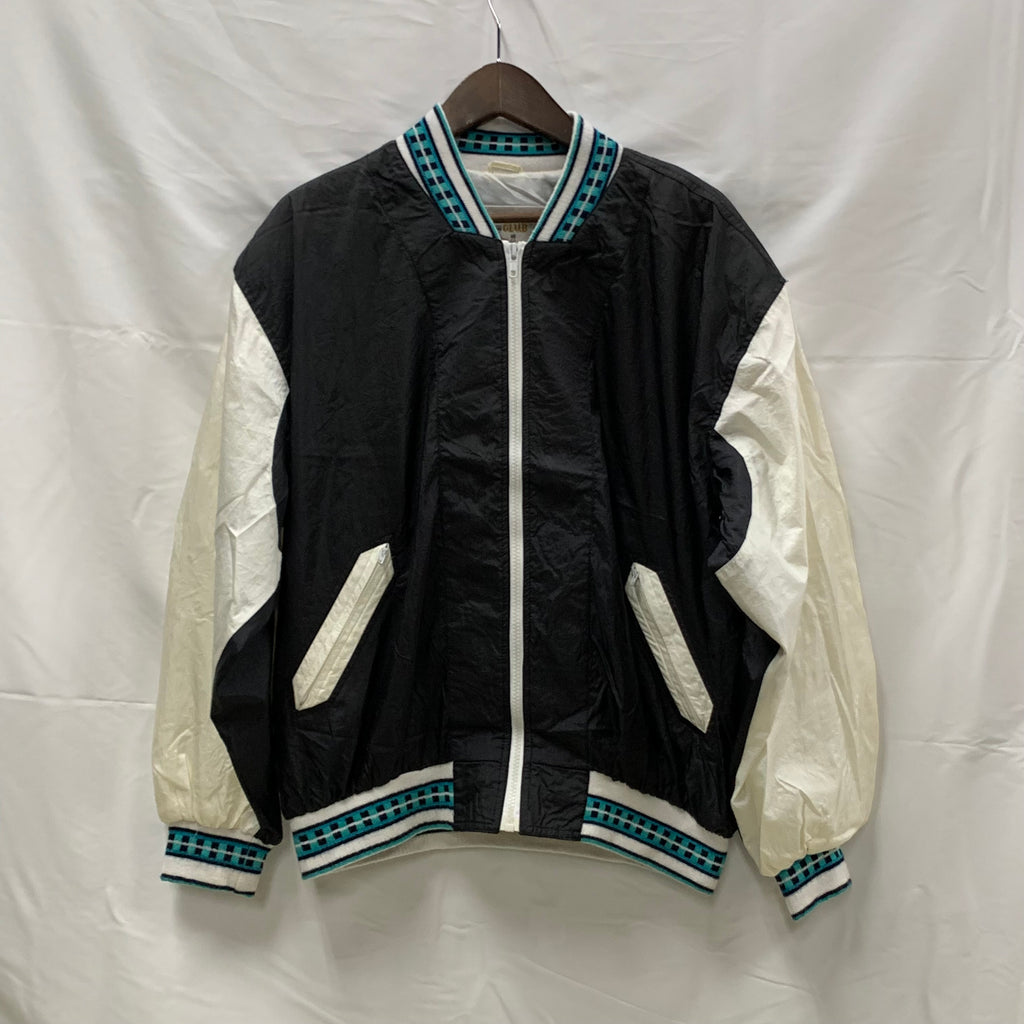 【中古】【古着】 無地 ライトジャケット ブラック×ホワイト×グリーン Lサイズ