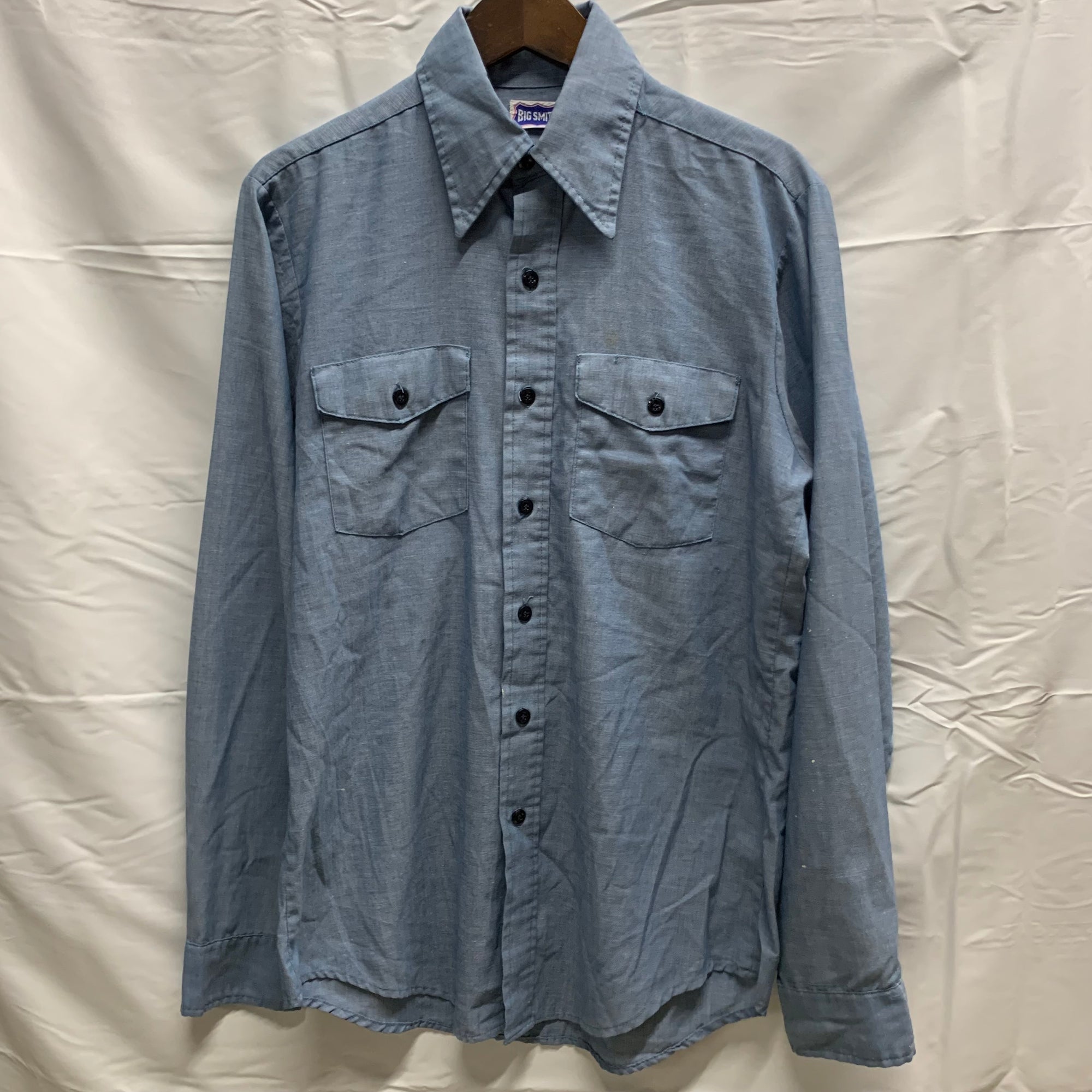 【中古】【古着】BIG SMITH 無地 L/S シャツ ブルー