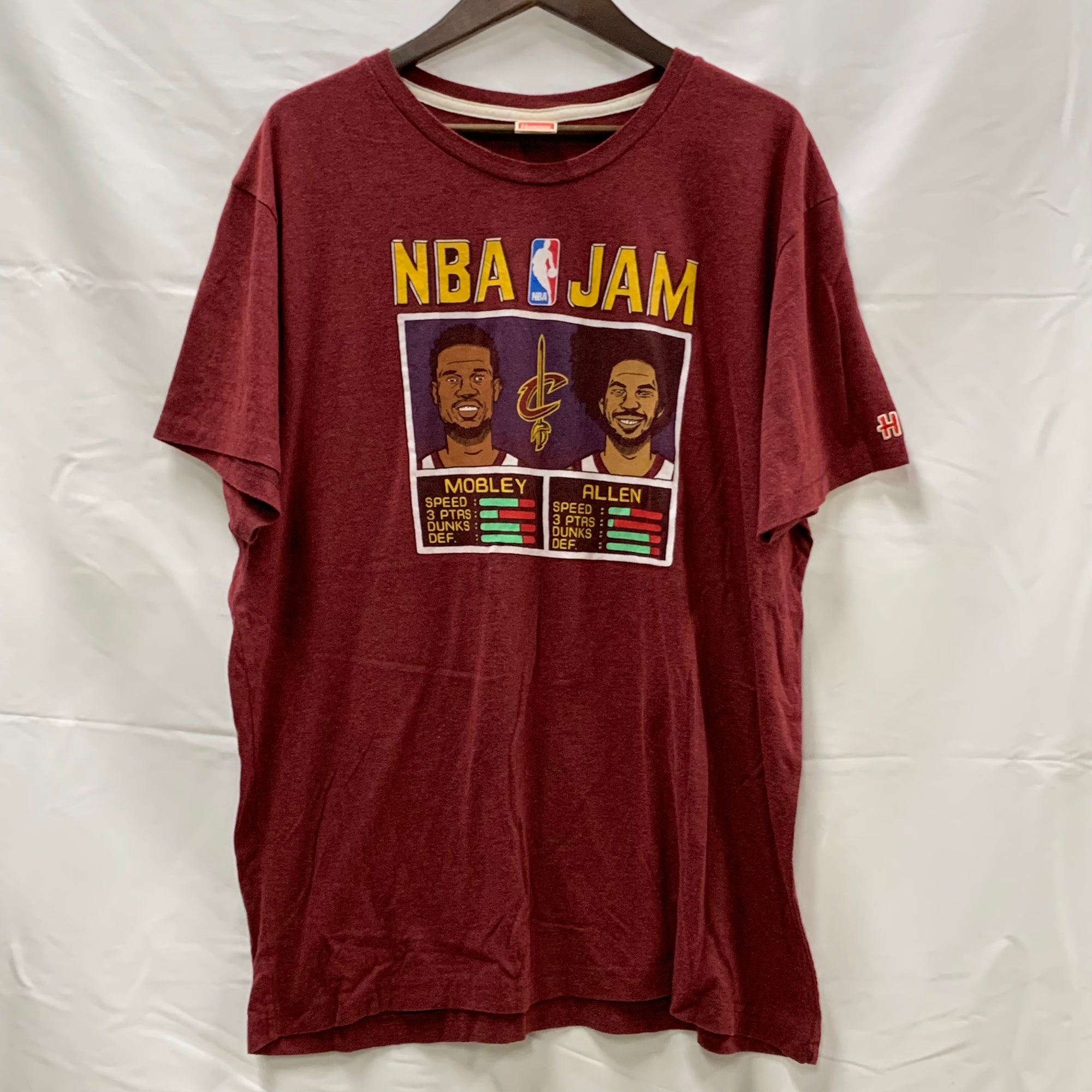 【中古】【古着】 前面プリント Tシャツ ボルドー×イエロー×レッド XLサイズ