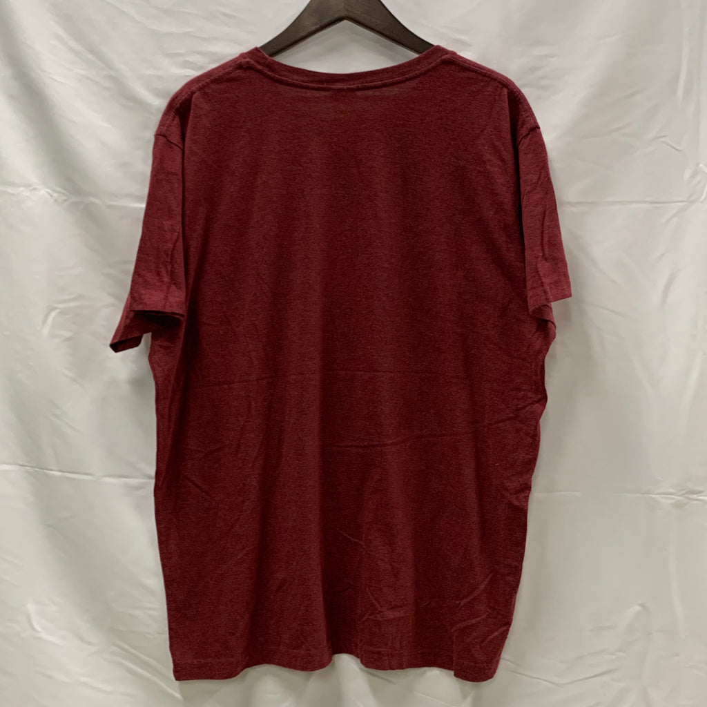 【中古】【古着】 前面プリント Tシャツ ボルドー×イエロー×レッド XLサイズ