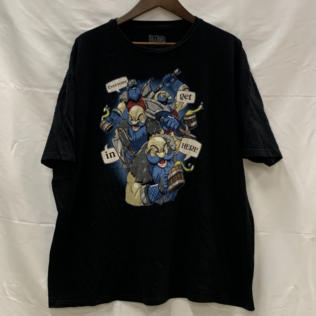 【中古】【古着】 プリント Tシャツ ブラック 2XLサイズ
