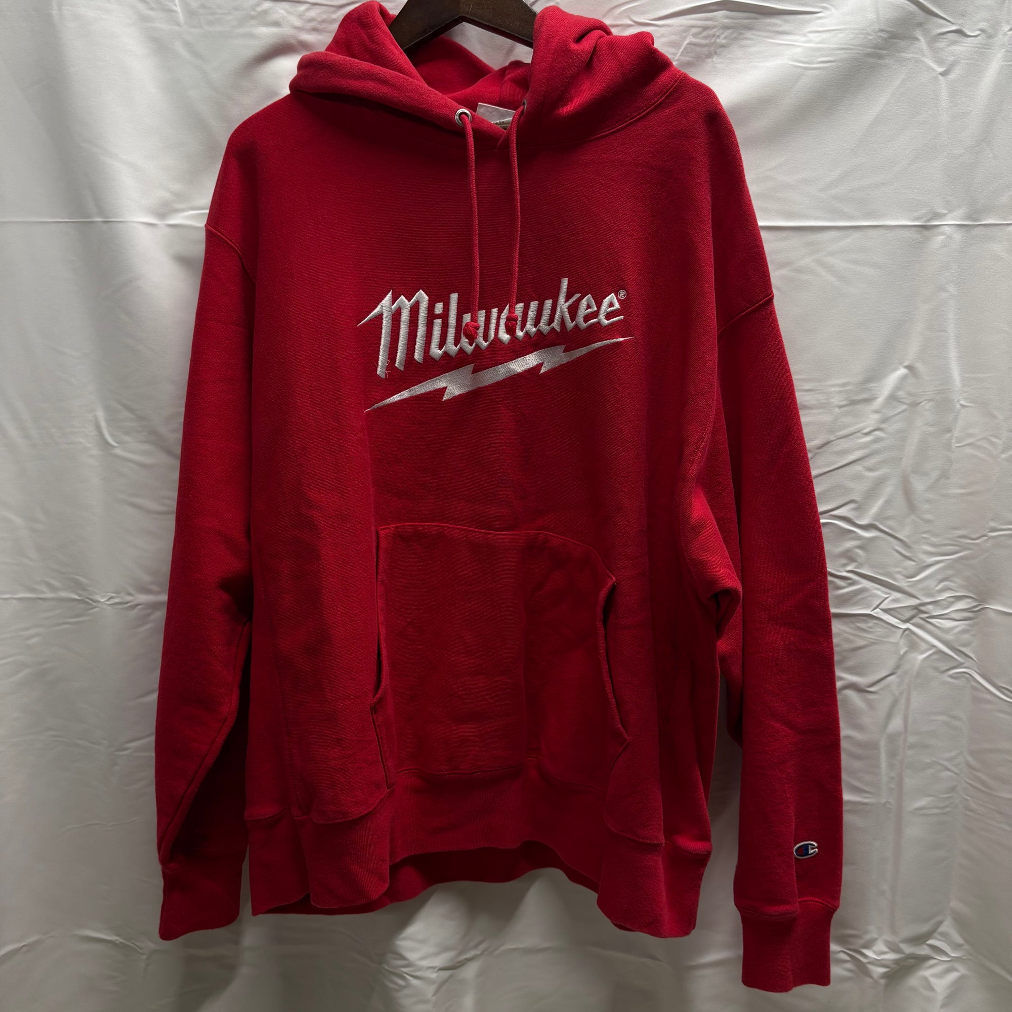 【古着】Champion ロゴ パーカー レッド 3XLサイズ
