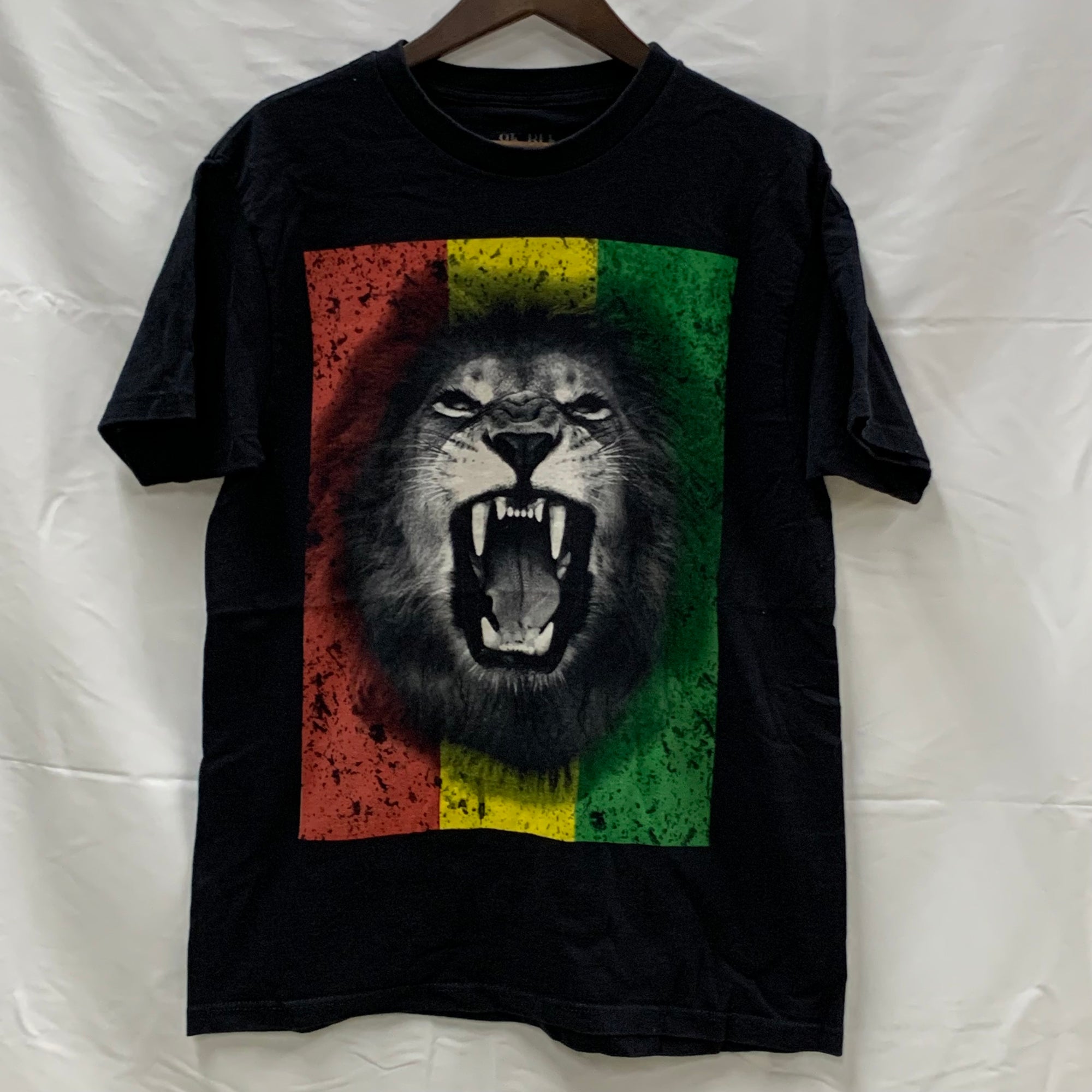 【中古】【古着】 プリント Tシャツ ブラック×ホワイト×イエロー Lサイズ