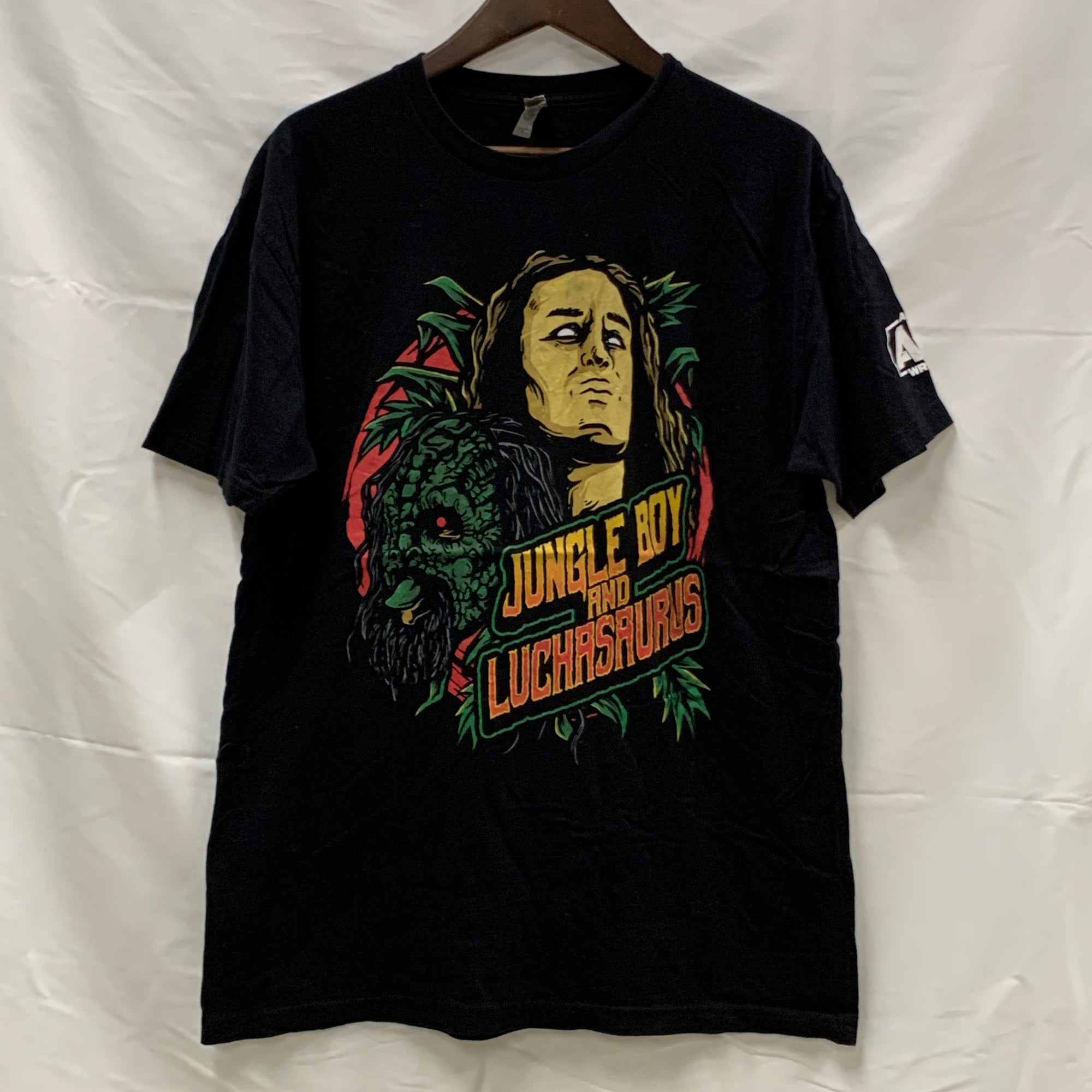【中古】【古着】Next Level Apparel プリント Tシャツ ブラック×イエロー×グリーン Lサイズ