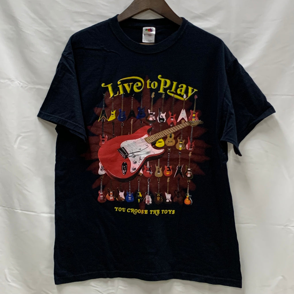 【中古】【古着】FRUIT OF THE ROOM プリント Tシャツ ブラック×レッド×イエロー Lサイズ