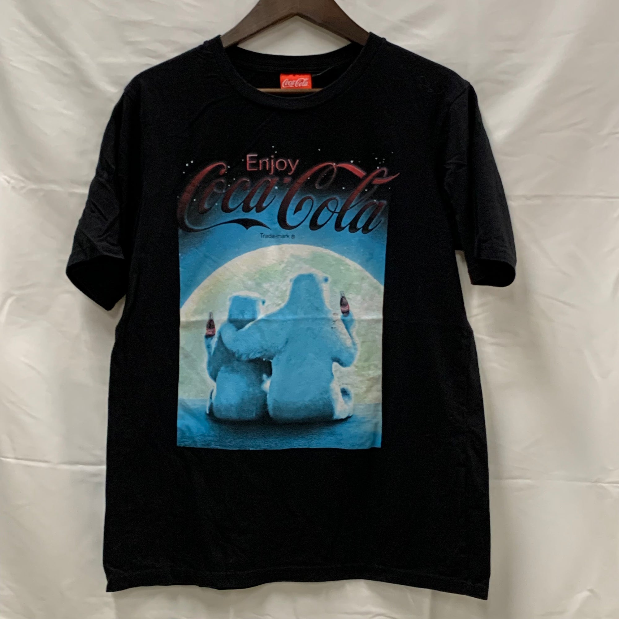 【中古】【古着】Coca-Cola プリント Tシャツ ブラック×レッド×ブルー Lサイズ
