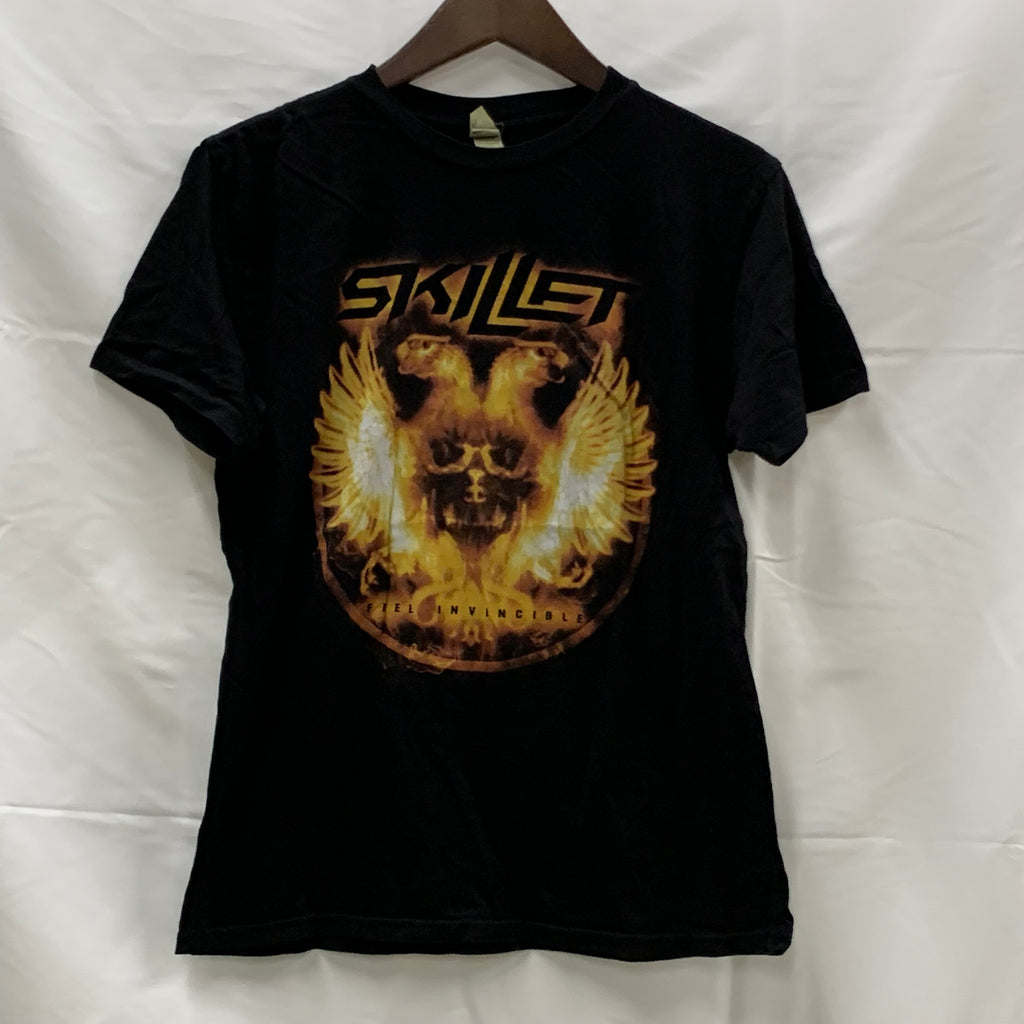 【中古】【古着】 プリント Tシャツ ブラック×オレンジ Mサイズ