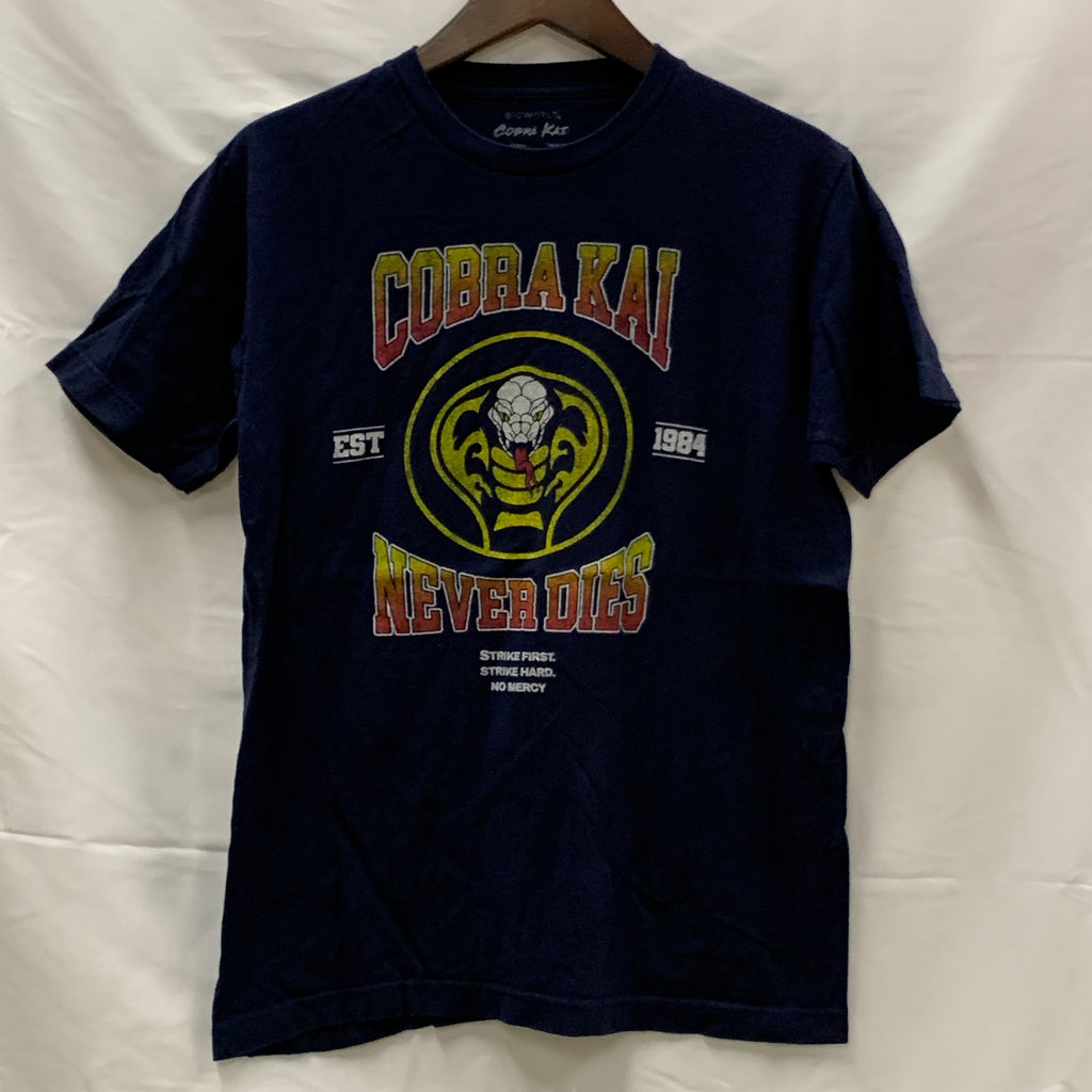 【中古】【古着】プリント Tシャツ ネイビー×イエロー×ホワイト Mサイズ