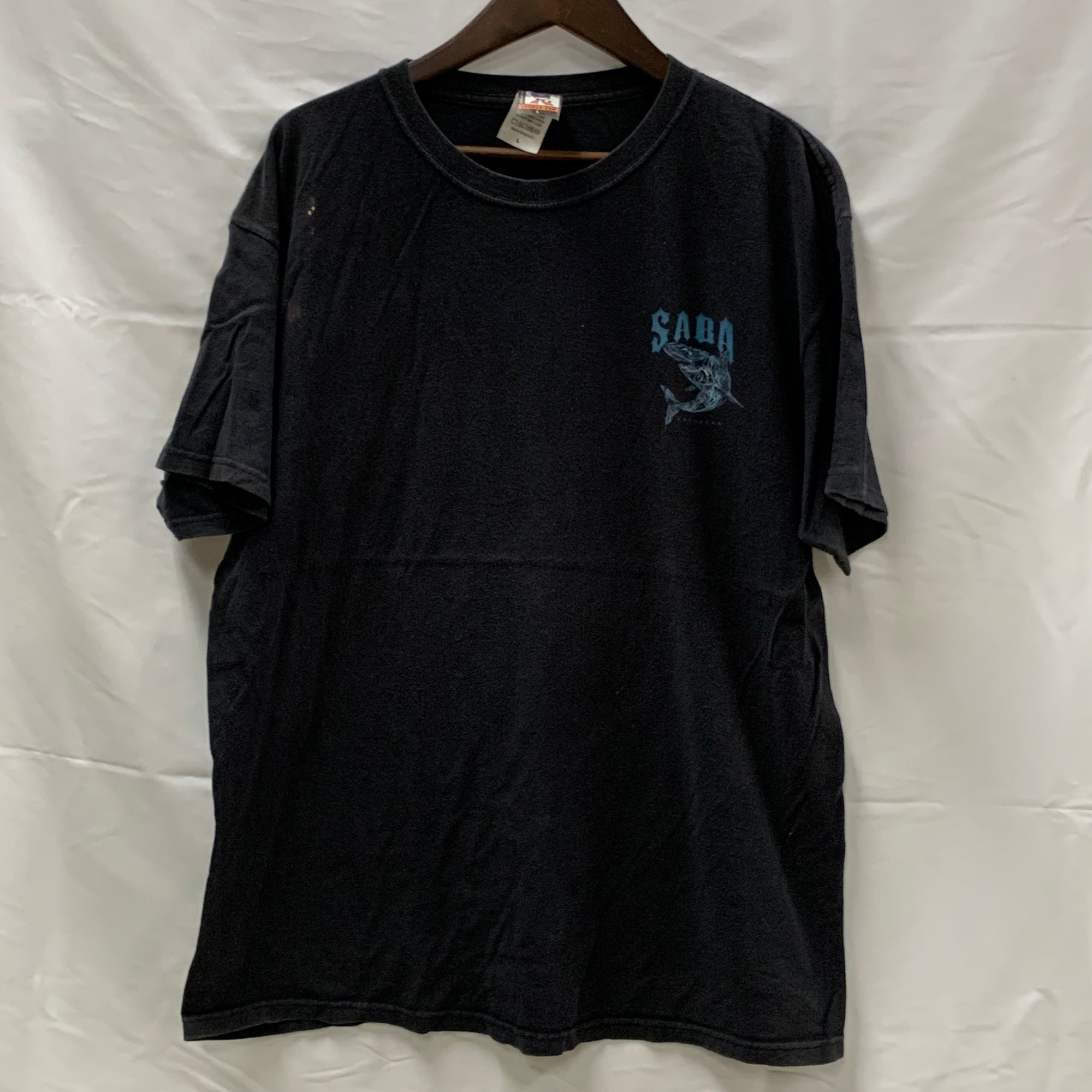 【中古】【古着】The Duck co プリント Tシャツ ブラック×ブルー Lサイズ